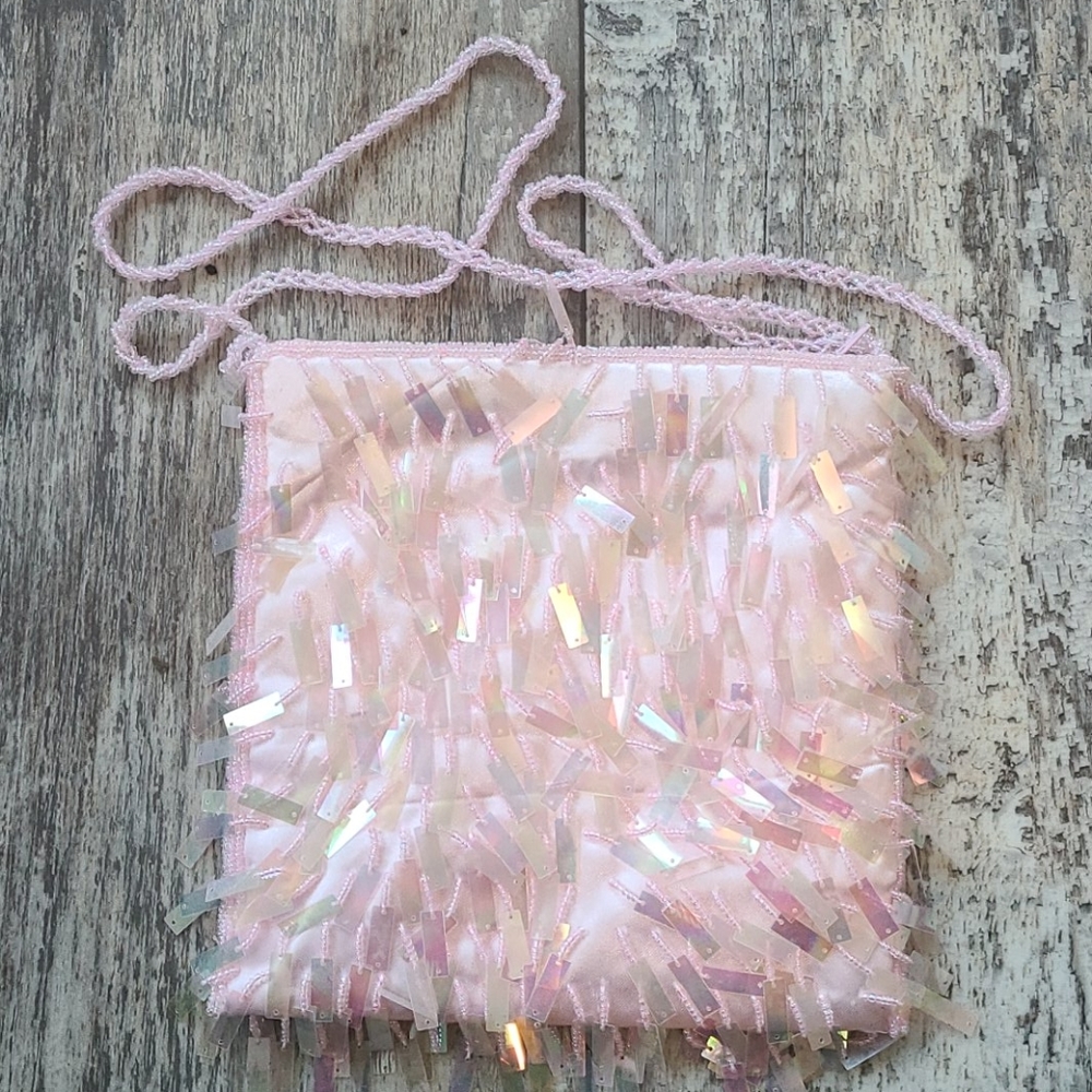 NWOT Pink Sequin Beaded Crossbody Bag
